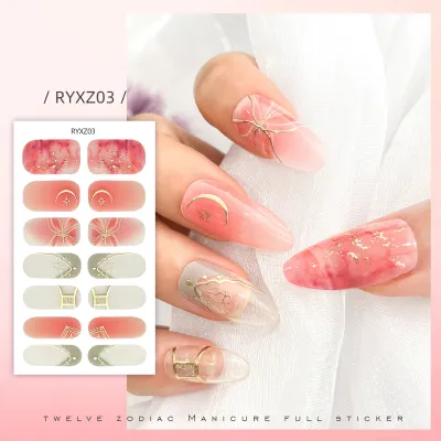 Vintage Twelve Constellation Zodiac Nail Art Stickers Marble Starry Sky Check Relief Star Four Mans