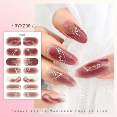 Vintage Twelve Constellation Zodiac Nail Art Stickers Marble Starry Sky Check Relief Star Four Mans