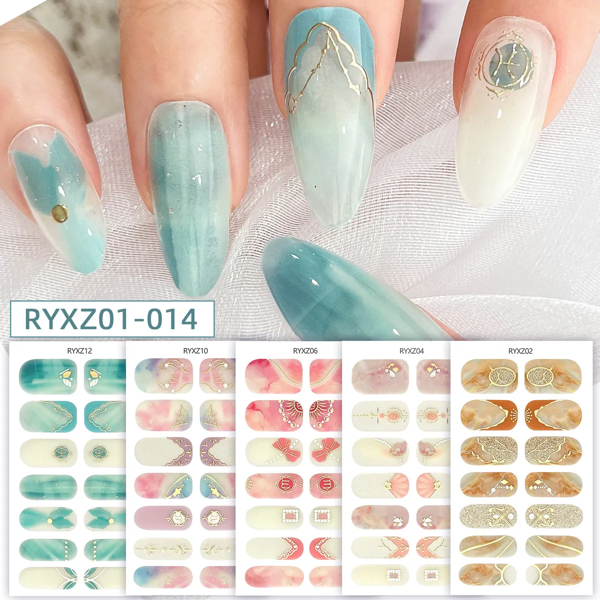 Vintage Twelve Constellation Zodiac Nail Art Stickers Marble Starry Sky Check Relief Star Four Mans