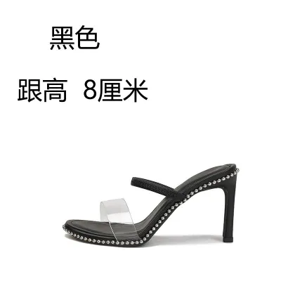 Summer Women Fashion Simple Transparent Round Toe High Heel Slippers