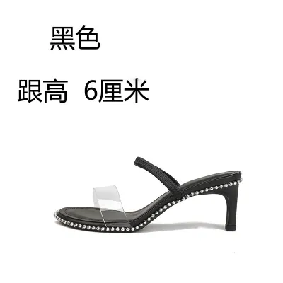 Summer Women Fashion Simple Transparent Round Toe High Heel Slippers