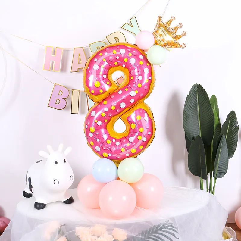 Wholesale 32 Inch Candy Donut Digital Balloon Baby Birthday Decoration Aluminum Film Balloon