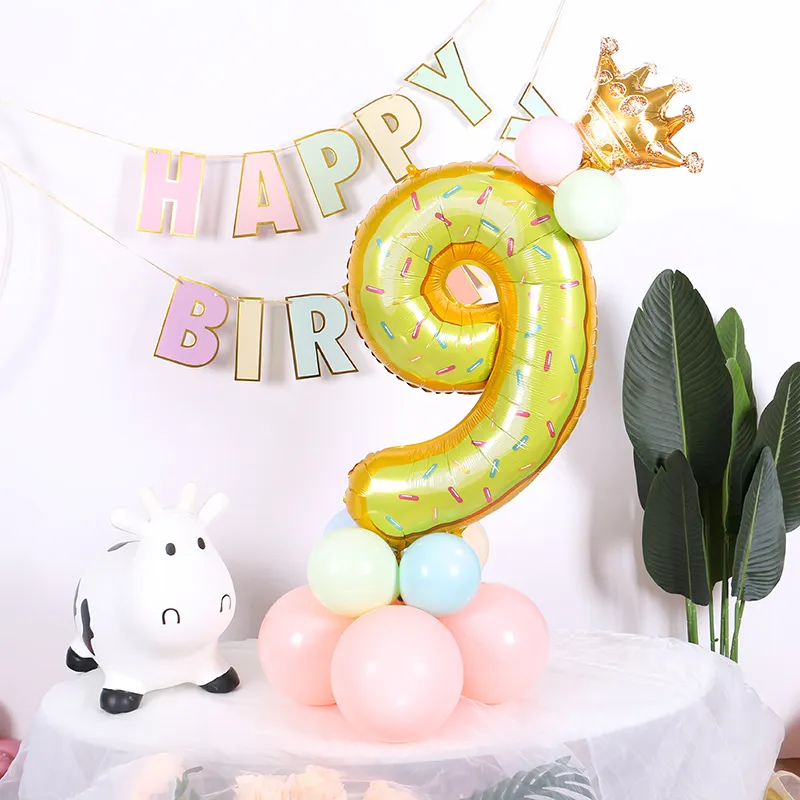 Wholesale 32 Inch Candy Donut Digital Balloon Baby Birthday Decoration Aluminum Film Balloon