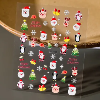 Christmas Relief Cartoon Santa Claus Snowman Snowflake Nail Sticker Die 8*10Cm