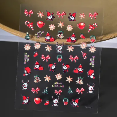 Christmas Relief Cartoon Santa Claus Snowman Snowflake Nail Sticker Die 8*10Cm