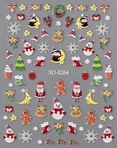 Christmas Relief Cartoon Santa Claus Snowman Snowflake Nail Sticker Die 8*10Cm