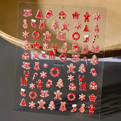 Christmas Relief Cartoon Santa Claus Snowman Snowflake Nail Sticker Die 8*10Cm
