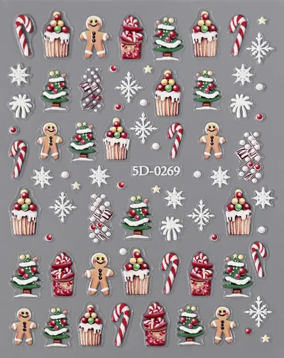 Christmas Relief Cartoon Santa Claus Snowman Snowflake Nail Sticker Die 8*10Cm