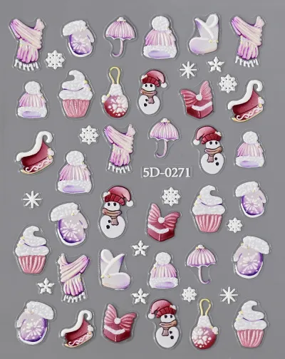 Christmas Relief Cartoon Santa Claus Snowman Snowflake Nail Sticker Die 8*10Cm