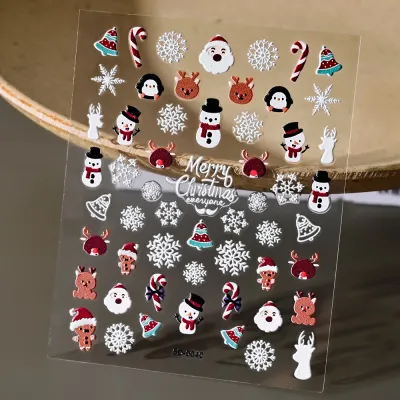 Christmas Relief Cartoon Santa Claus Snowman Snowflake Nail Sticker Die 8*10Cm