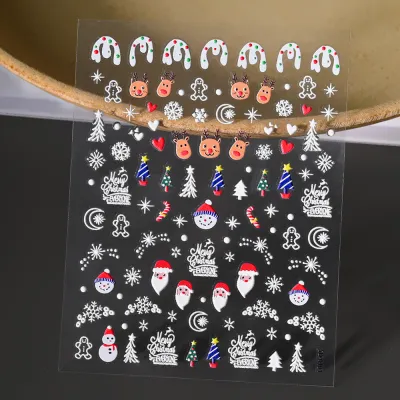 Christmas Relief Cartoon Santa Claus Snowman Snowflake Nail Sticker Die 8*10Cm