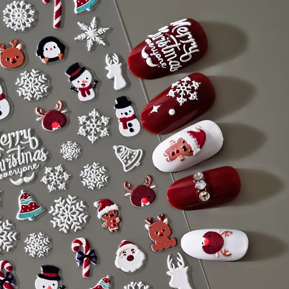 Christmas Relief Cartoon Santa Claus Snowman Snowflake Nail Sticker Die 8*10Cm