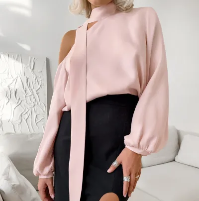 Women Fashion Irregular Collar Long Sleeve Blouse