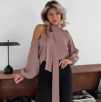 Women Fashion Irregular Collar Long Sleeve Blouse