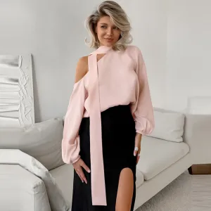 Women Fashion Irregular Collar Long Sleeve Blouse