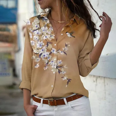 Women Fashion Loose Floral Print Long Sleeve Cardigan Blouse