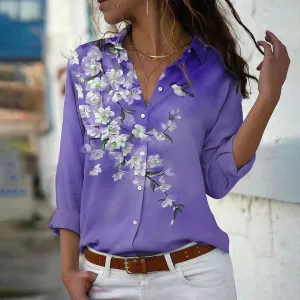 Women Fashion Loose Floral Print Long Sleeve Cardigan Blouse