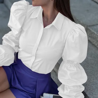 Women Loose Fit Long Sleeve Solid Color Blouse Cardigan