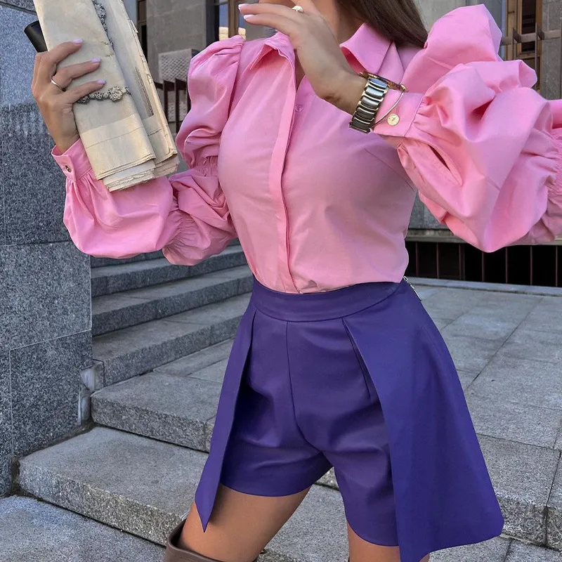 Women Loose Fit Long Sleeve Solid Color Blouse Cardigan