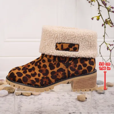 Women's Fashionable Plus Size Leopard Printed Fleece-Lined Snow Boots