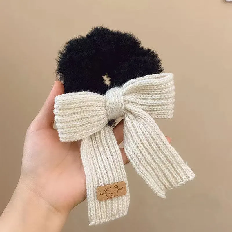 Wholesale Autumn Winter Women Fashion Plush Knitted Wool Bow Rope