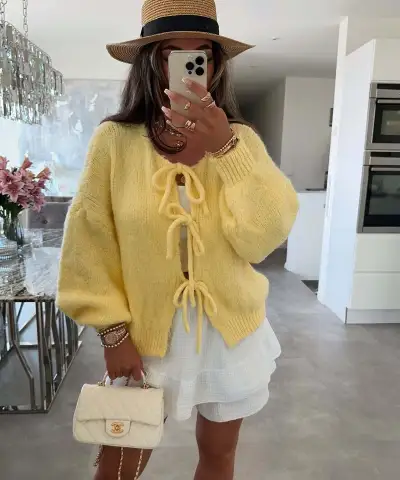 Autumn Winter Women Lace-Up Cardigan Knitted Sweater