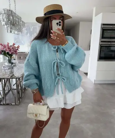 Autumn Winter Women Lace-Up Cardigan Knitted Sweater