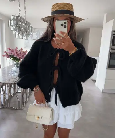 Autumn Winter Women Lace-Up Cardigan Knitted Sweater