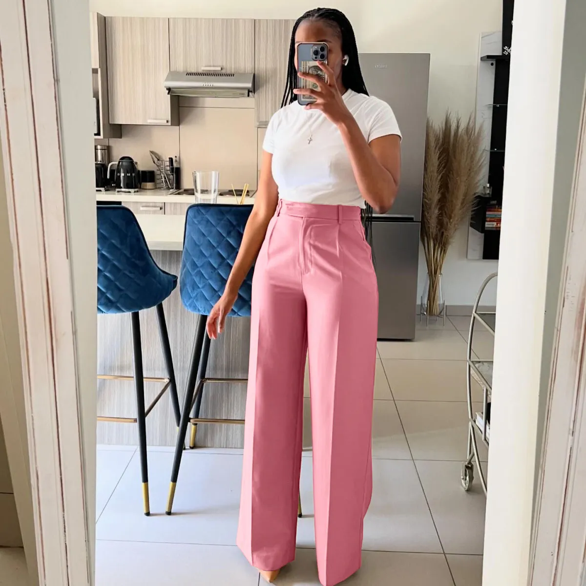 Women High Waist Straight Wide Leg Pants