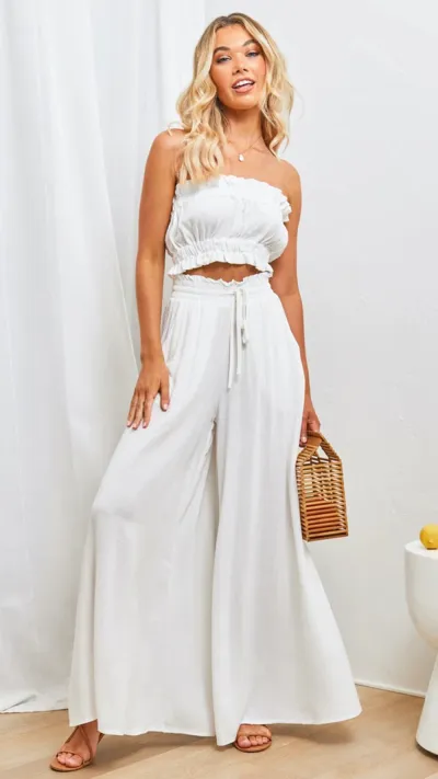 Summer Women Casual Loose Drawstring Wide Leg Flared Pants