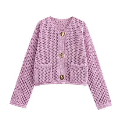 Autumn Winter Women's Hollow Knit Cardigan Sweater Coat