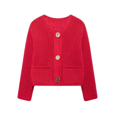 Autumn Winter Women's Hollow Knit Cardigan Sweater Coat