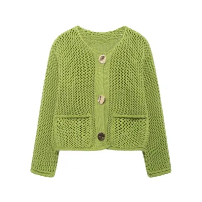 Autumn Winter Women's Hollow Knit Cardigan Sweater Coat