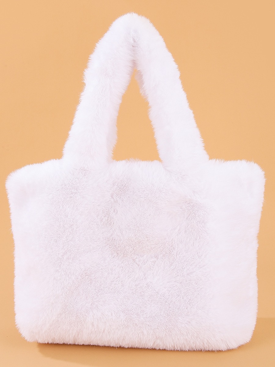 Wholesale Women Fashion Solid Color Plush Square Handle Bag