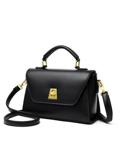Women Fashion Retro Flap Lock PU Handle Shoulder Bag Small Square