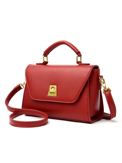 Women Fashion Retro Flap Lock PU Handle Shoulder Bag Small Square