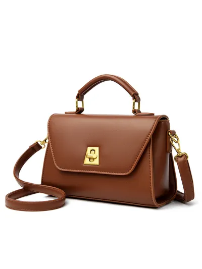 Women Fashion Retro Flap Lock PU Handle Shoulder Bag Small Square