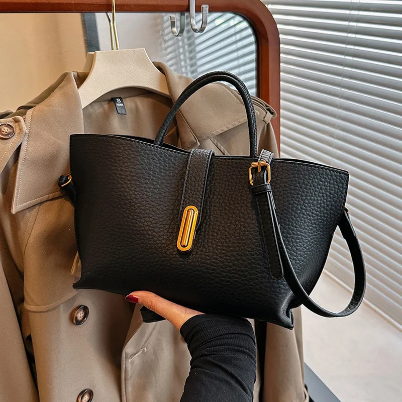 Women Retro Fashion PU Litchi Large Capacity Handle Shoulder Bag Handbag Tote