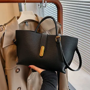 Women Retro Fashion PU Litchi Large Capacity Handle Shoulder Bag Handbag Tote