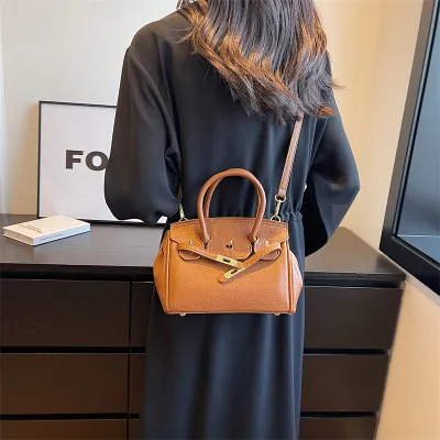 Women Fashionable Simple Large Capacity PU Lock Handle Kelly Shoulder Bag