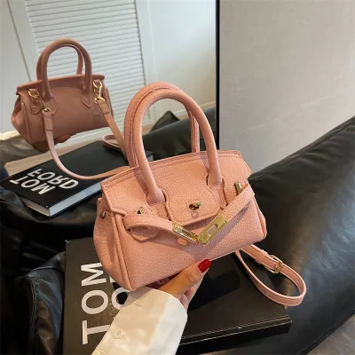 Women Fashionable Simple Large Capacity PU Lock Handle Kelly Shoulder Bag