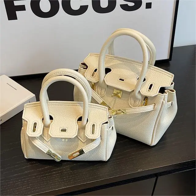 Women Fashionable Simple Large Capacity PU Lock Handle Kelly Shoulder Bag