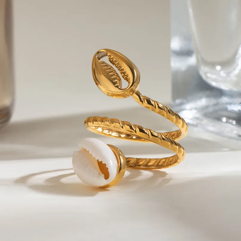 Women Fashion Stainless Steel Shell Opening Ring