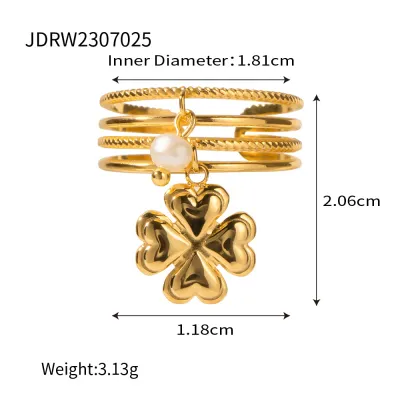 Women Fashion Floral Butterfly Zircon Pendant Ring Stainless Steel Geometric Instagram Style Open Ring