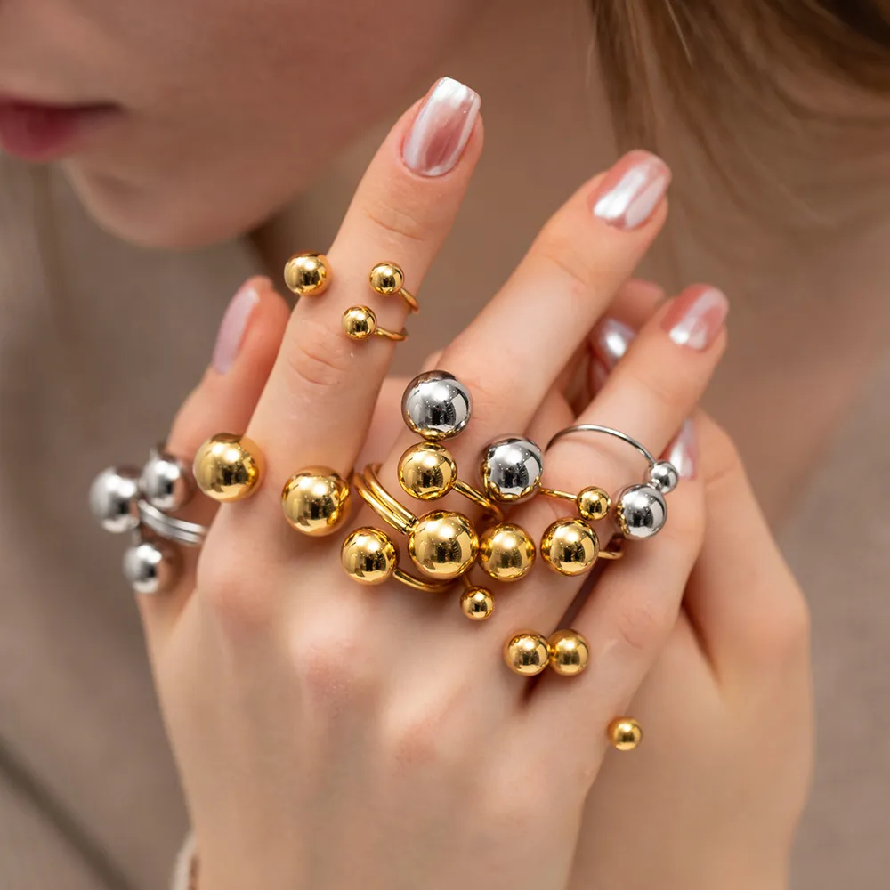 Women Personalized Geometric Ball Ring Stainless Steel