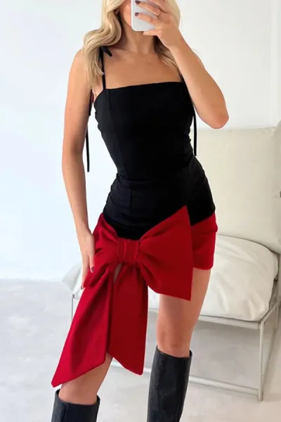 Women Sexy Bow Decorative Sling Party Dress