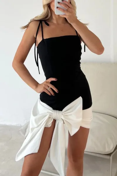 Women Sexy Bow Decorative Sling Party Dress