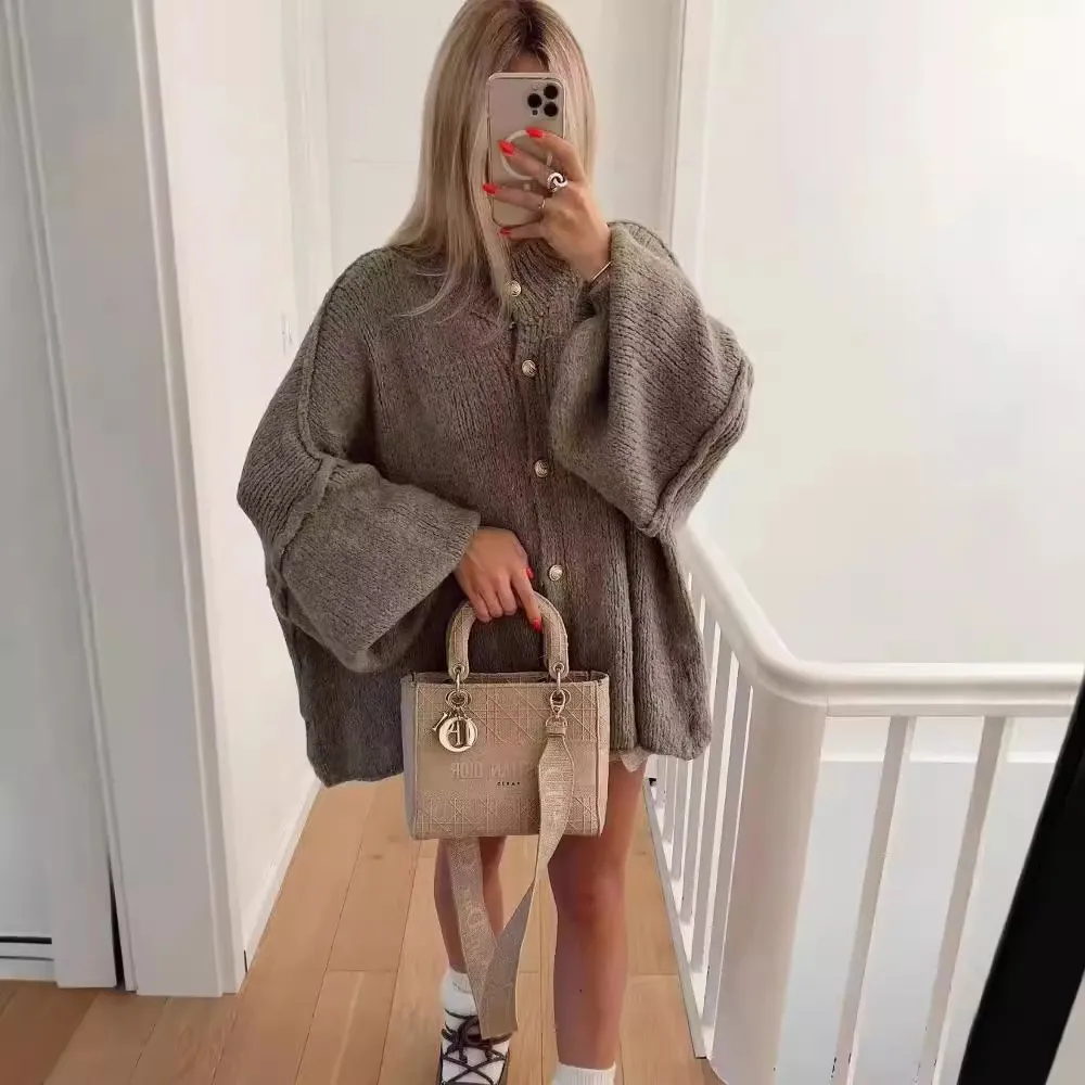 Autumn Winter Women Fashion Button Long Sleeve Knitted Cardigan Sweater