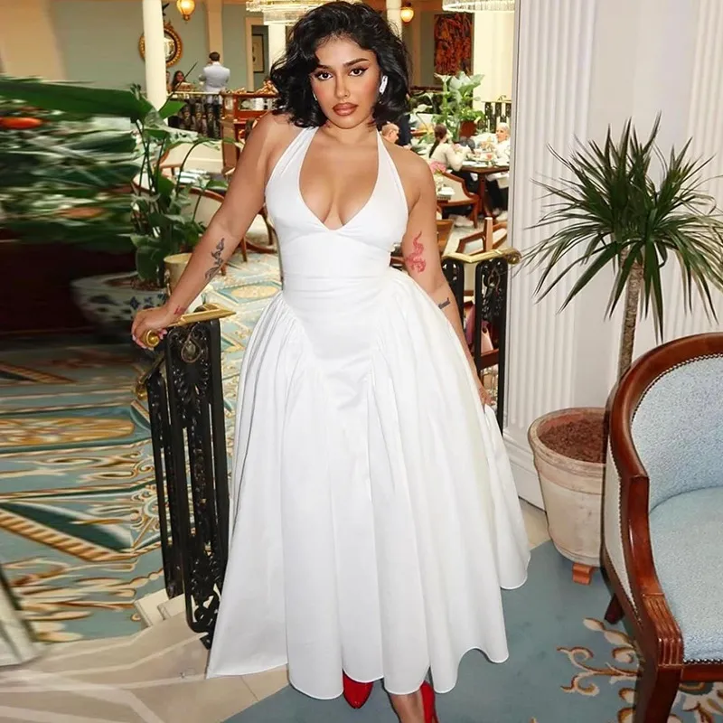 Women Sexy Halter Neck Backless Sleeveless Maxi Dress