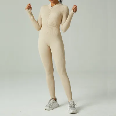 Women Casual Long Sleeve Tight Zipper Sports Fitness Yoga Jumpsuit